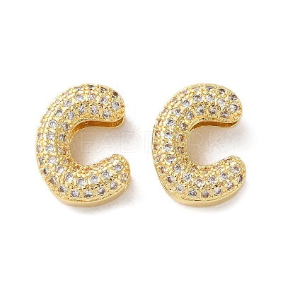 Rack Plating Brass Micro Pave Cubic Zirconia Slide Charms KK-C084-34G-C-1