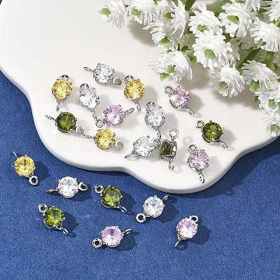 SHEGRACE Brass Pave Cubic Zirconia Flat Round Connector Charms XGRQ2O494-435P-1