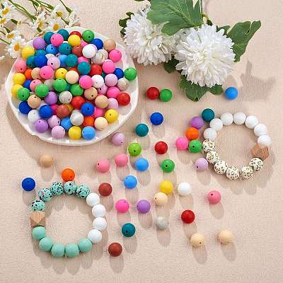 100Pcs Silicone Beads Round Rubber Bead 15MM Loose Spacer Beads for DIY Supplies Jewelry Keychain Making JX440A-1