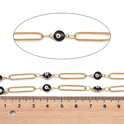 304 Stainless Steel Enamel Evil Eye & Long Oval Link Chains CHS-K021-12G-03-1