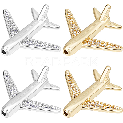 8Pcs 2 Colors Brass Micro Pave Cubic Zirconia Airliner Beads ZIRC-BBC0002-58-1