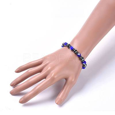 Handmade Evil Eye Lampwork Beads Stretch Bracelets BJEW-JB04461-02-1