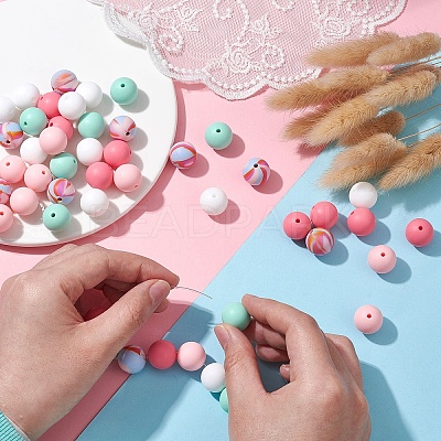 50Pcs 5 Styles Round Silicone Beads SIL-YW0001-22-1
