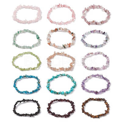 Natural & Synthetic Mixed Gemstone Chips Beaded Stretch Bracelets for Women BJEW-JB10046-1