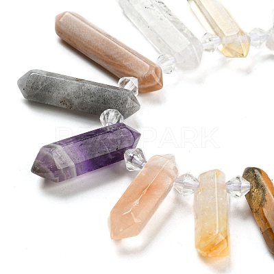 Natural Rose Quartz & Quartz Crystal & Tiger Eye & Labradorite & Black Agate & Red Jasper Beads Strands G-H247-06B-1