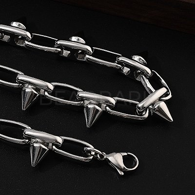 304 Stainless Steel Spike Link Chain Necklaces for Women Men NJEW-A043-02P-1
