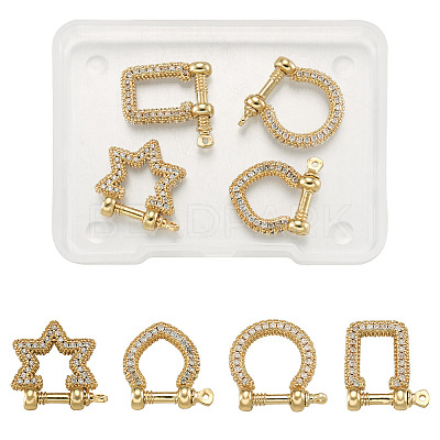 4Pcs 4 Style Brass Micro Pave Clear Cubic Zirconia D-Ring Anchor Shackle Clasps ZIRC-PJ0001-02-1