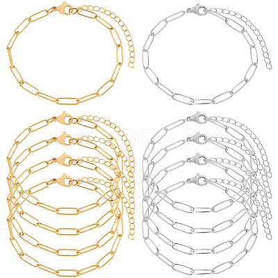 10Pcs 2 Colors 304 Stainless Steel Paperclip Chain Bracelets BJEW-BBC0001-21-1