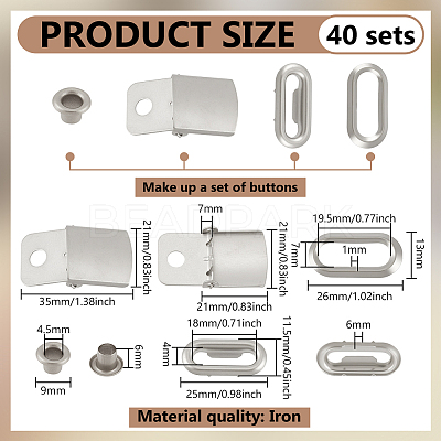 40Sets Iron Baseball Hat Cap Buckle Strap Clasp Clip Kit FIND-BC0014-10P-1