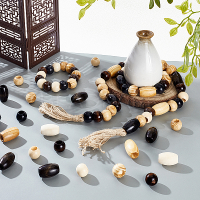 224Pcs 8 Styles Natural Wooden Beads WOOD-PH0003-41-1
