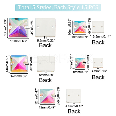 75Pcs 5 Styles Square Shape Sew on Rhinestone GLAA-GA0001-60B-1