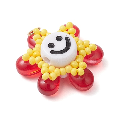 Glass Seed Beaded Sunflower Pendants PALLOY-MZ01014-03-1