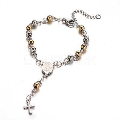 Rosary Bead Bracelets with Cross BJEW-E282-03GP-1