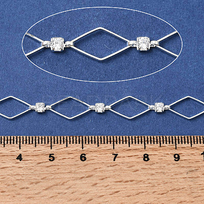 Handmade Brass Pave Clear Cubic Zirconia Rhombus Link Chains CHC-G027-01S-1