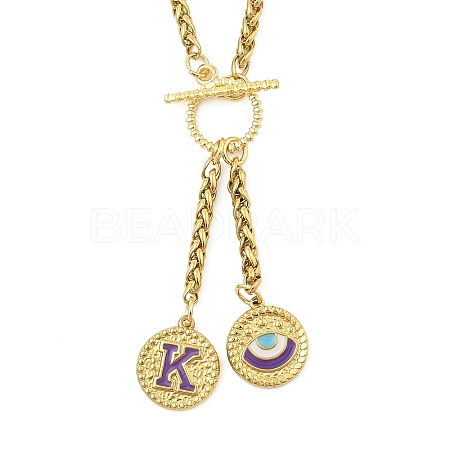 Ion Plating(IP) 304 Stainless Steel Purple Enamel Letter & Eye Pendant Wheat Chain Necklaces STAS-Z102-01G-K-1