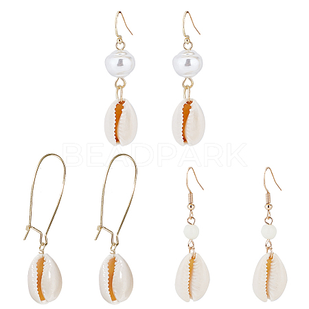 ANATTASOUL 3 Pairs 3 Style Narural Shell Dangle Earrings EJEW-AN0001-70-1