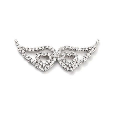 Brass Micro Pave Clear Cubic Zirconia Hollow Wings with Heart Connector Charms KK-L229-062P-1