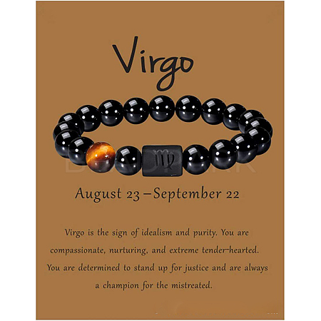 12 Constellation Natural Round Tiger Eye Beads Stretch Bracelets WGD22B0-09-1