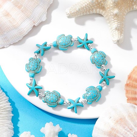 Synthetic Turquoise Beaded Stretch Bracelets for Men Women BJEW-JB11761-02-1