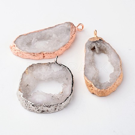 Natural Geode Agate Druzy Slice Pendants G-L461-04-1