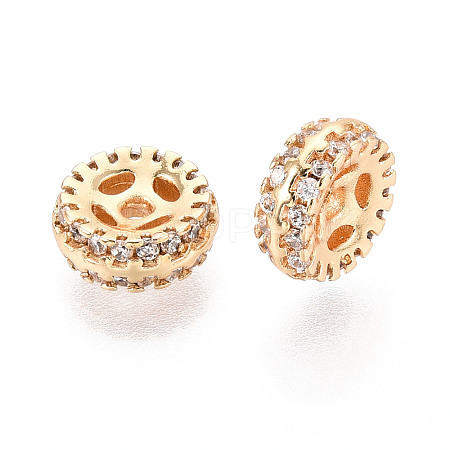 Brass Micro Pave Cubic Zirconia Beads KK-N275-02G-1
