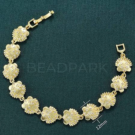 Summer Beach Brass Micro Pave Clear Cubic Zirconia Shell Shape Link Chain Bracelets LS-BJEW-C118-02B-G-1