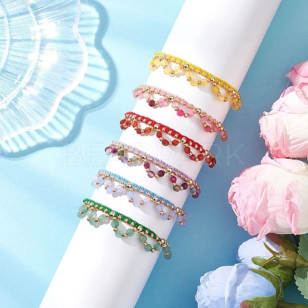 6Pcs 6 Colors Flower Glass Seed Beads & Natural Mixed Gemstone Beaded Bracelets BJEW-MZ00222-1