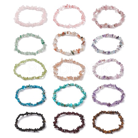 Natural & Synthetic Mixed Gemstone Chips Beaded Stretch Bracelets for Women BJEW-JB10046-1