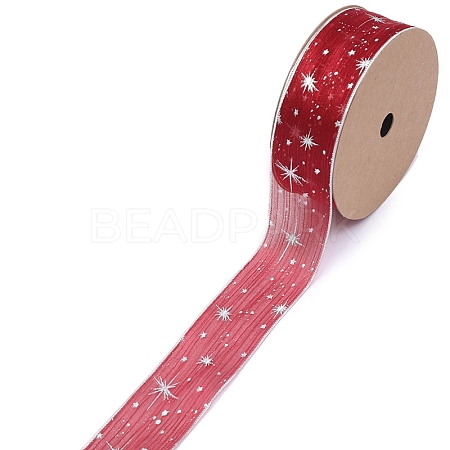 20 Yards Silver Stamping Star Organza Ribbons PW-WG89757-01-1