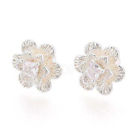 Brass Pave Clear Cubic Zirconia Stud Earrings KK-T077-19S-1