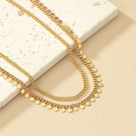Alloy Disc Tassel Twisted Chain Double Layer Necklaces for Women FS-WG469BC-01-1