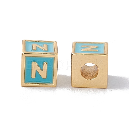 Rack Plating Brass Enamel Beads KK-B060-04G-06N-1