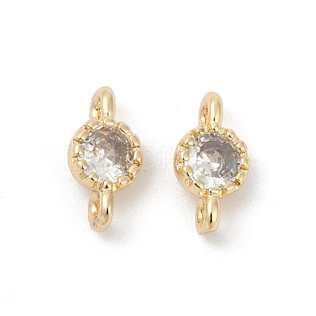 Brass Cubic Zirconia Flat Round Connector Charms KK-H204-02KCG-04-1