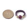 Glass Round Ball Braided Bead Style Finger Ring RJEW-JR00600-02-3