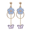 Golden Alloy Enamel Flower Dangle Stud Earrings EJEW-JE05713-4