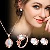 Oval Alloy & Natural Moonstone Pendant Necklaces & Stud Earrings & Rings Sets FS-WG10CC3-01-2