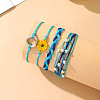 4Pcs Flower with Ring Alloy & Wax Cord Braided Bead Bracelets Set FS-WG10F8B-11-2