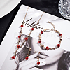 Siam Rhinestone Rose Flower Dangle Stud Earrings & Link Chain Bracelet & Lariat Necklace SJEW-AN0001-13-7