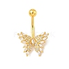 Brass Pave Clear Cubic Zirconia Curved Barbell Butterfly Belly Rings AJEW-L099-01A-G-2