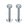 Flat Round Stainless Steel Clear Cubic Zirconia Internally Threaded Labrets WG955BE-01-1