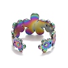 Rainbow Color Ion Plating(IP) 304 Stainless Steel Flower Wrap Open Cuff Ring for Women RJEW-A005-19-3