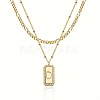 Brass Micro Pave Clear Cubic Zirconia Rectangle with Initial Pendant Double Layer Necklaces for Women FS-WG478B5-04-1