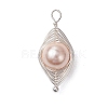 Copper Wire Wrapped Shell Pearl Pendants PALLOY-JF03115-01-3