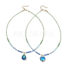 2Pcs 2 Styles Blue K9 Glass Teardrop Heart Pendant Electroplated Glass Faceted Rondelle Beaded Necklaces NJEW-JN05751-2