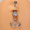 304 Stainless Steel Pave Clear Cubic Zirconia Curved Barbell Dangle Belly Rings FS-WG828D7-06-1
