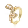 Rack Plating Brass Micro Pave Cubic Zirconia Bowknot Open Cuff Rings for Women RJEW-C080-04G-1