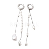 304 Stainless Steel & Glass Pearl Tassel Hoop Earrings for Women EJEW-G463-01P-4