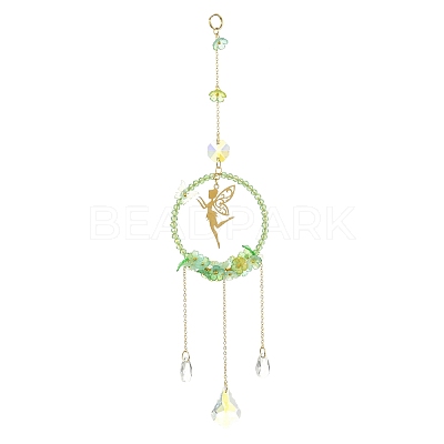 Teardrop Flower Glass & Acrylic Beads Suncatcher with 201 Stainless Steel Fairy Pendants HJEW-JM04988-01-1
