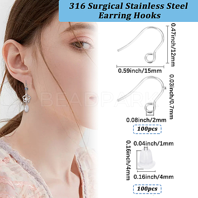 100Pcs 316 Surgical Stainless Steel Earring Hooks STAS-BBC0010-63P-1