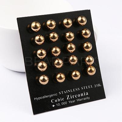 304 Stainless Steel Ball Stud Earrings EJEW-5558-8mm-G-1